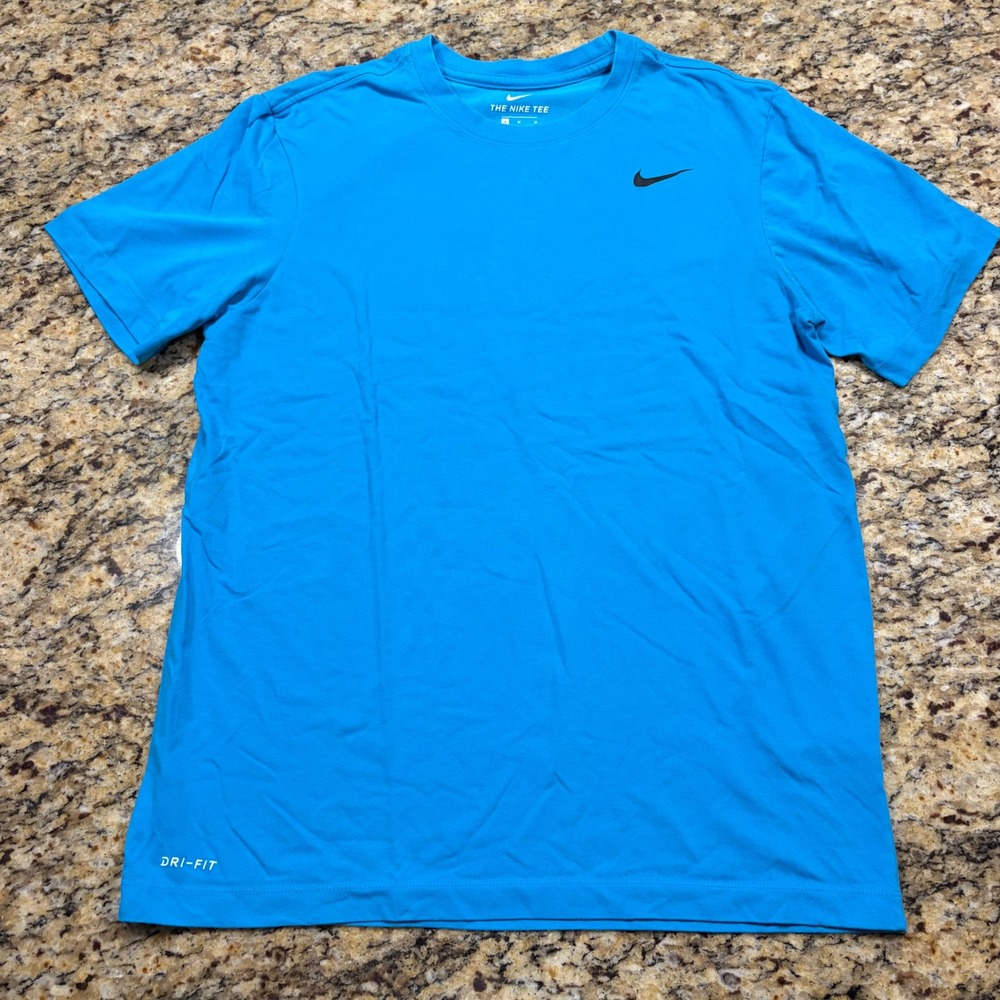 Nike Mens Dri-FIT Short Sleeve T-Shirt Blue Swoosh Training Tee Medium ws